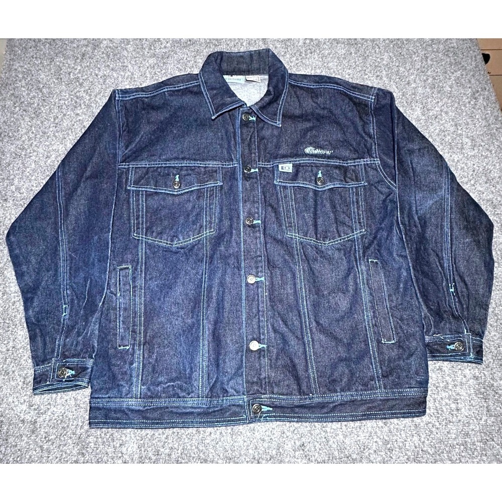 Y2K Vintage Culture Denim Jacket‎ Dark Blue Workwear 100% Cotton Taiwan Size L